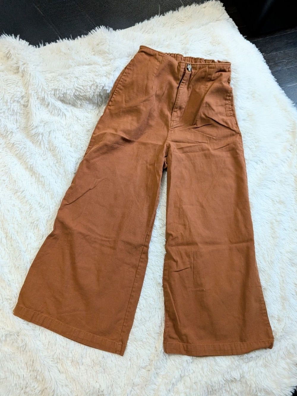 Good Luck Gem 100% Cotton Elastic Waist Rust Orange Wide Leg Capri Ankle Pants
